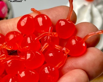 20pcs 3D Mini Maraschino Fake Food Realistic Looking Solid Cherries Charms Cabochons  Slime Supplies Miniature craft cherry PLAYCODE3