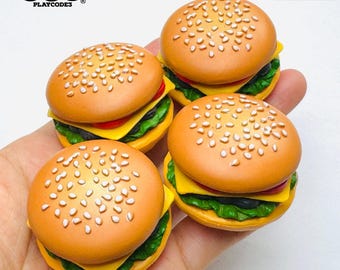 4pcs 3D Hamburger Charms Hamburgers Slime Supplies Crafting Supply Cabochons Burger Miniature Fake Faux Food, Doll House PLAYCODE3
