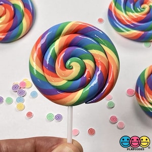 4pcs Lollipop Rainbow Faux Food Charm Rainbow Lollipops Resin Cabochons Slime Supplies Props Dessert Candy Fake Bake PLAYCODE3