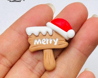 10pcs Christmas “Merry” Sign Santa Hat Flat-Back Charms Slime Supplies Fake Bake Headband Hair bow Accessories Cabochons Decoden PLAYCODE3