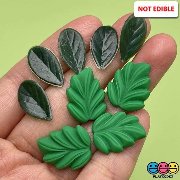 100pcs Fake Green leaves 10pcs Plastic and Resin Flatback Leaf Cabochons Slime Supplies Miniature Realistic Leaves Faux Plant PLAYCODE3