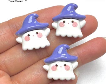10pcs Ghost Purple Hat Halloween Cute Flat back Charms Slime Supplies Fake Bake Headband Hair bow Accessories Cabochons Decoden PLAYCODE3