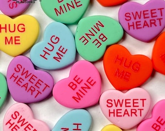17x21mm 20/21 pcs Sweet Tart Conversation Heart Charms in 7 Colors for Slime Supplies, Fake Bake, and Valentine’s Day Crafting PLAYCODE3
