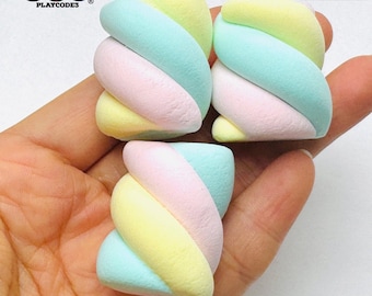 10pcs Fake Marshmallow Twist Air Dry Clay Charms Pastel Pink Blue Yellow Fake Bake Decoden Slime Resin Craft Supplies PLAYCODE3