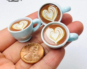 10pcs Pastel Blue Espresso Latte Cup Flower Art Fake Food Charm PLAYCODE3