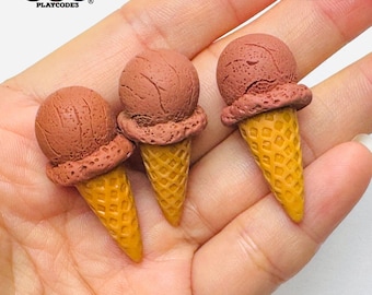 10pcs Mini 3D Chocolate Ice Cream Cone Flat back Charms Slime Supplies Fake Bake Headband Hair bow Accessories Cabochons Decoden PLAYCODE3
