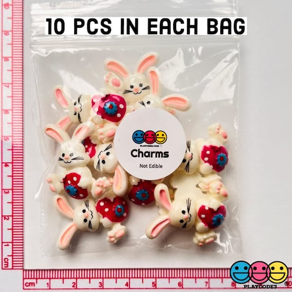 10pcs Bunny White Rabbit With Easter Egg Flatback Charms