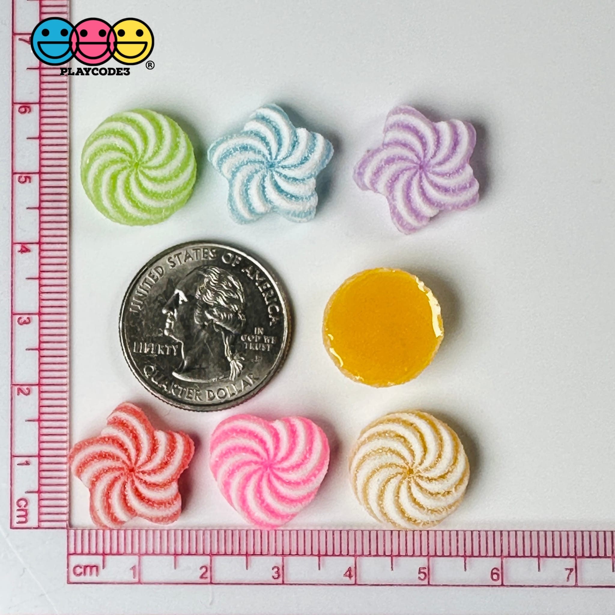 Fake Candy Cabochons, Candy Flatbacks, Fake Heart Candies, Set of 4 Pink  and Red 