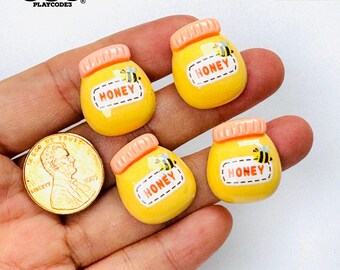 10pcs Yellow Honey Jar with Bee Fake Food Flatback Charm PLAYCODE3