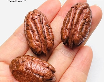5pcs Fake Pecan Nuts Realistic Looking NOT EDIBLE Large Size Flatback Charms NOT a Toy Plastic Fake Bakes Food Props Slime Supply PLAYCODE3