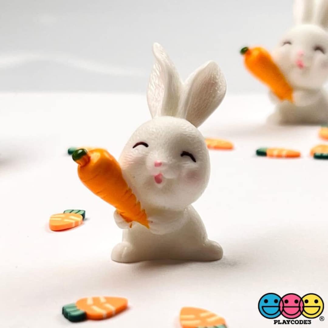 5pcs White Bunny Rabbit Carrot Figurine Easter Cute Plastic Resin ...