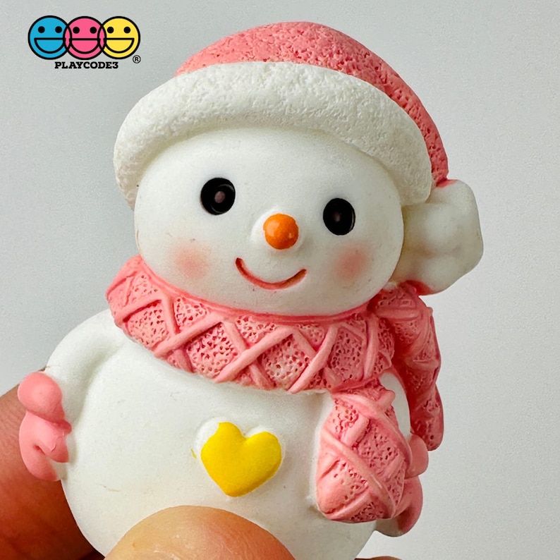 4pcs Winter Snowman Figurines Pink Blue Christmas Holiday Miniature ...