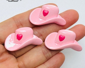 10pcs Pink Cowgirl Hat Heart Flatback Charm Western Craft Supply PLAYCODE3