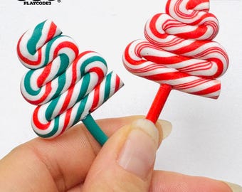 5pcs Swirl Fake Lollipops Christmas Holiday Red Green Charms Slime Supplies Fake Bake Headband Accessories Cabochons Decoden PLAYCODE3