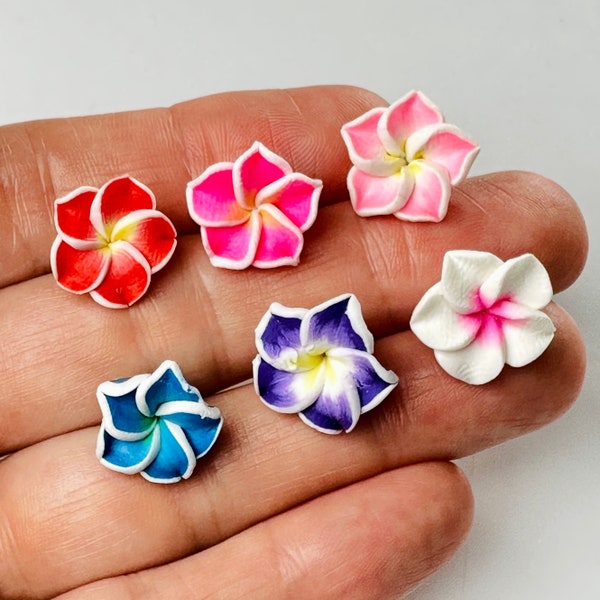 10/12pcs Hawaiian Plumeria Charms with Holes Fake Flower Flatback Cabochons Fake Bake Decoden Slime Supplies Jewelry PLAYCODE3