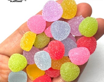 20/24pcs Fake Gumdrops Small Sugar Coated Candy Multi Color Charms Candies Flatback Cabochons Faux Food Slime Supplies Gum Drops PLAYCODE3