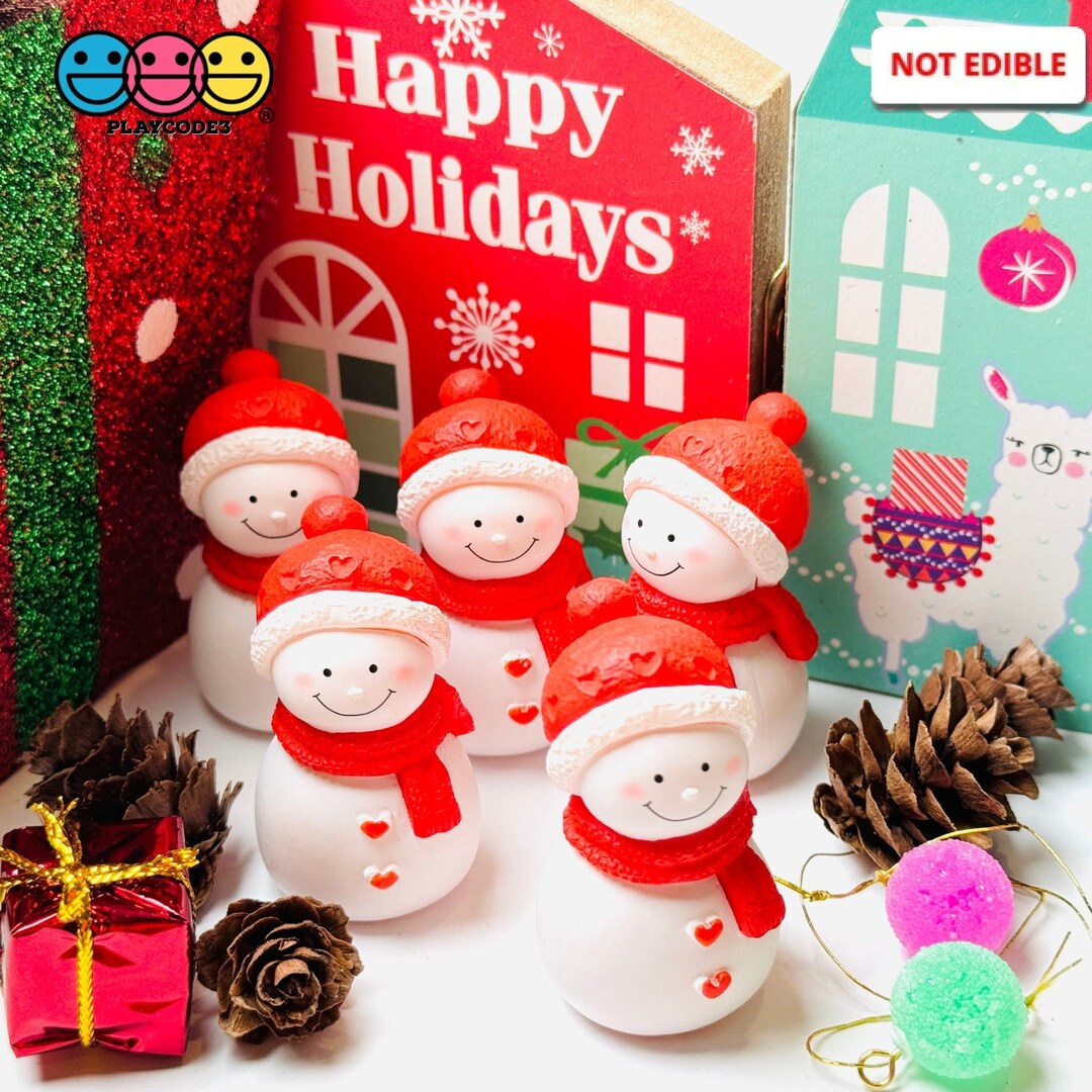 5pcs Snowman Christmas Holiday Red Heart 3D Figurine Charms Slime ...