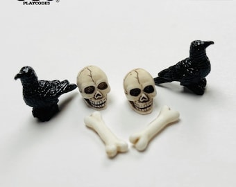 6pcs Mini Tiny Raven Crow Bird Human Skeleton Bone Halloween Holiday Charms Slime Supplies Fake Bake Cabochons Decoden PLAYCODE3