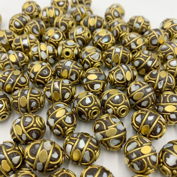 Tibetan Beads - Oval Beads - Shell - Mother of Pearl Inlay - Ethnic Beads - Nepal Beads - Tribal Beads - Bohemian Beads