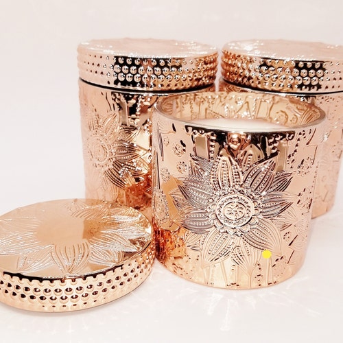 SCENTED CANDLE, Cashmere Plum, Sandalwood, Rose Gold  Luxury Candle, Soy Wax