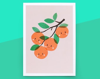 Orange plant print A4, signed and numbered Risograph riso print