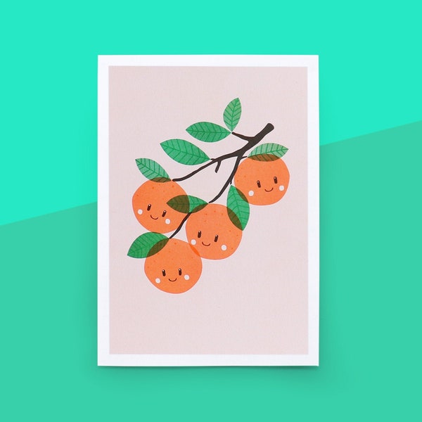 Orange plant print A4, Risograph riso print