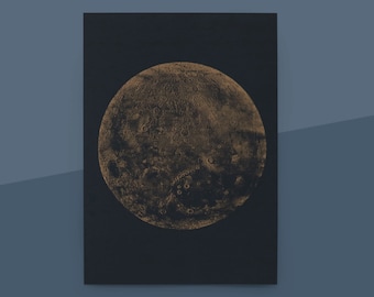 Metallic gouden maanrisografieprint - Space Art (A3)