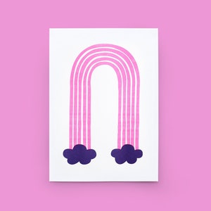 Neon pink Rainbow Risograph print.  400mm x 300mm