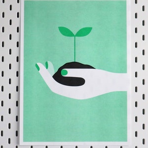 Green Plant Risograph Print 400mm x 300mm 16 x 12 Risograph Print. Growing plants print imagem 3