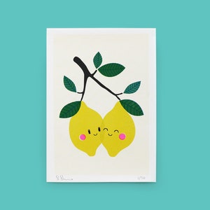 cute lemons print A4, signed and numbered Risograph riso print