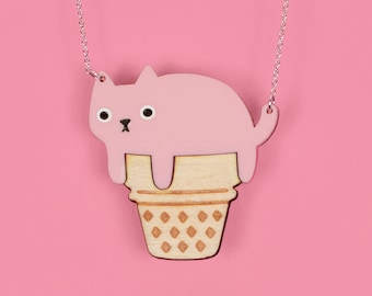 Pink Cat Ice Cream-ketting: kawaii-hanger van acryl, 18-20-inch ketting