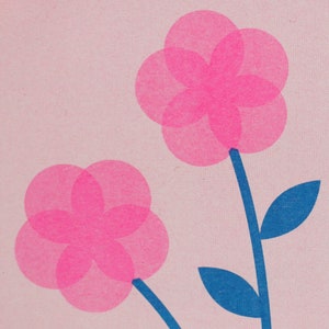 Pink Flowers Risograph Print A4 210mm x 297mm image 3