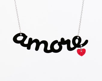 Amore Acrylic Statement Necklace: Heart Charm, Valentine's Gift