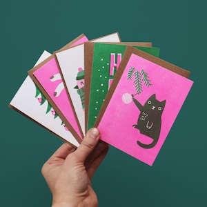 5er Set Weihnachtskarten Risograph print A6 Format Bild 2