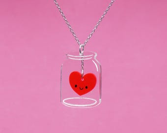 Handgemaakte hart in pot-ketting: eigenzinnig kawaiicadeau, lasergesneden statementstuk