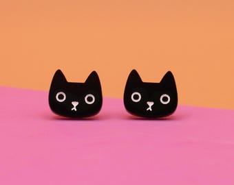 Black Cat-oorknopjes: handgemaakte acryl Kawaii-sieraden