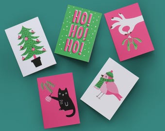 Set van 5 kerstkaarten - bedrukte blanco binnenkant van A6-formaat