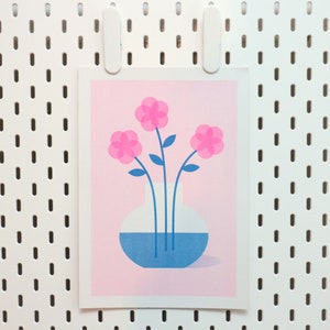 Pink Flowers Risograph Print A4 210mm x 297mm image 4