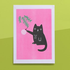Christmas Cat print - A4 riso print