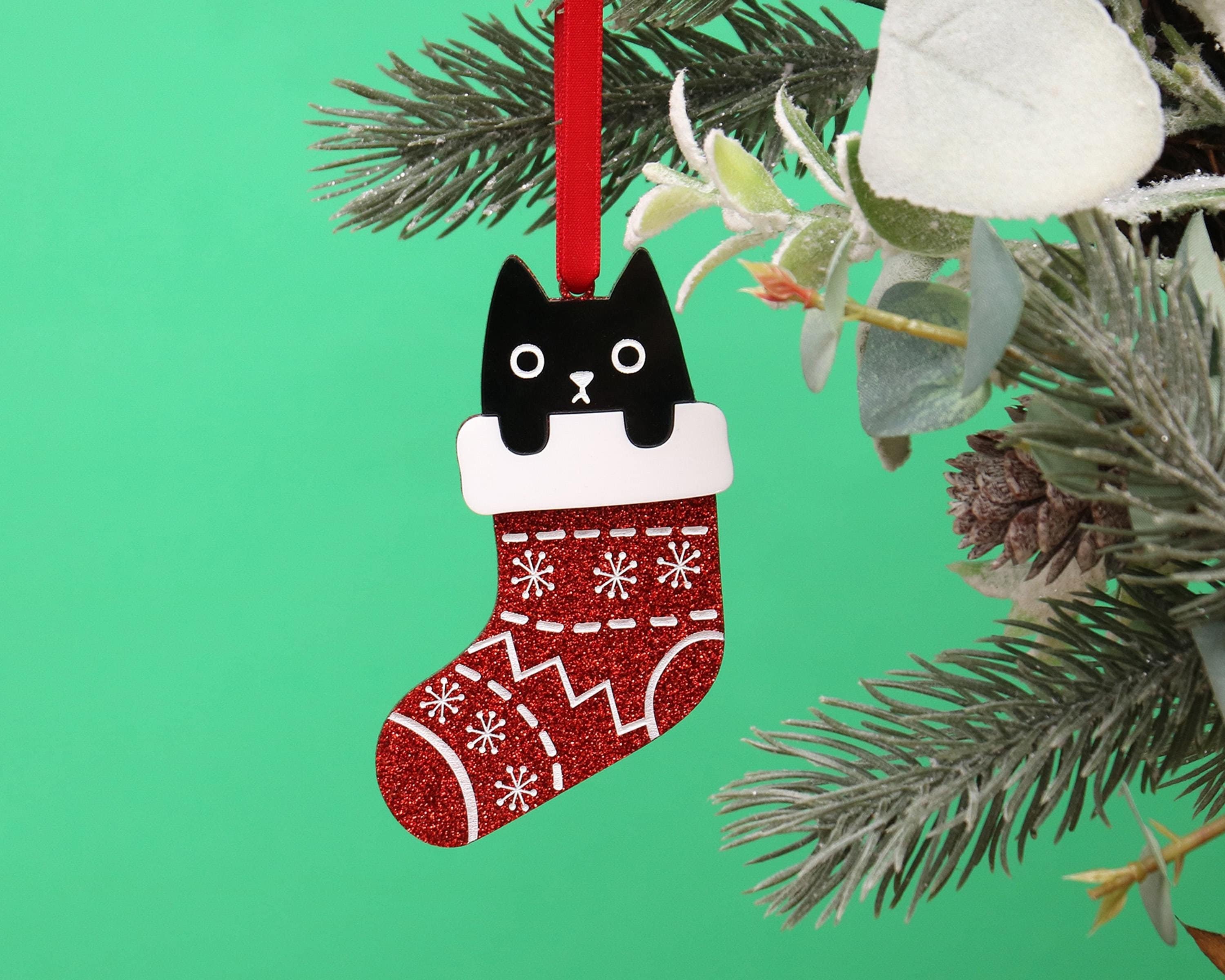 Weihnachtliche Schwarze Katzen-Ornamente, Niedliche Schreiende Schwarze Katze, Weihnachtsbaum-Aufhängung, Acryl, Bezaubernde Katze, Als Weihnachtsbaum-Dekoration, Weihnachts-Katzengeschenk Für