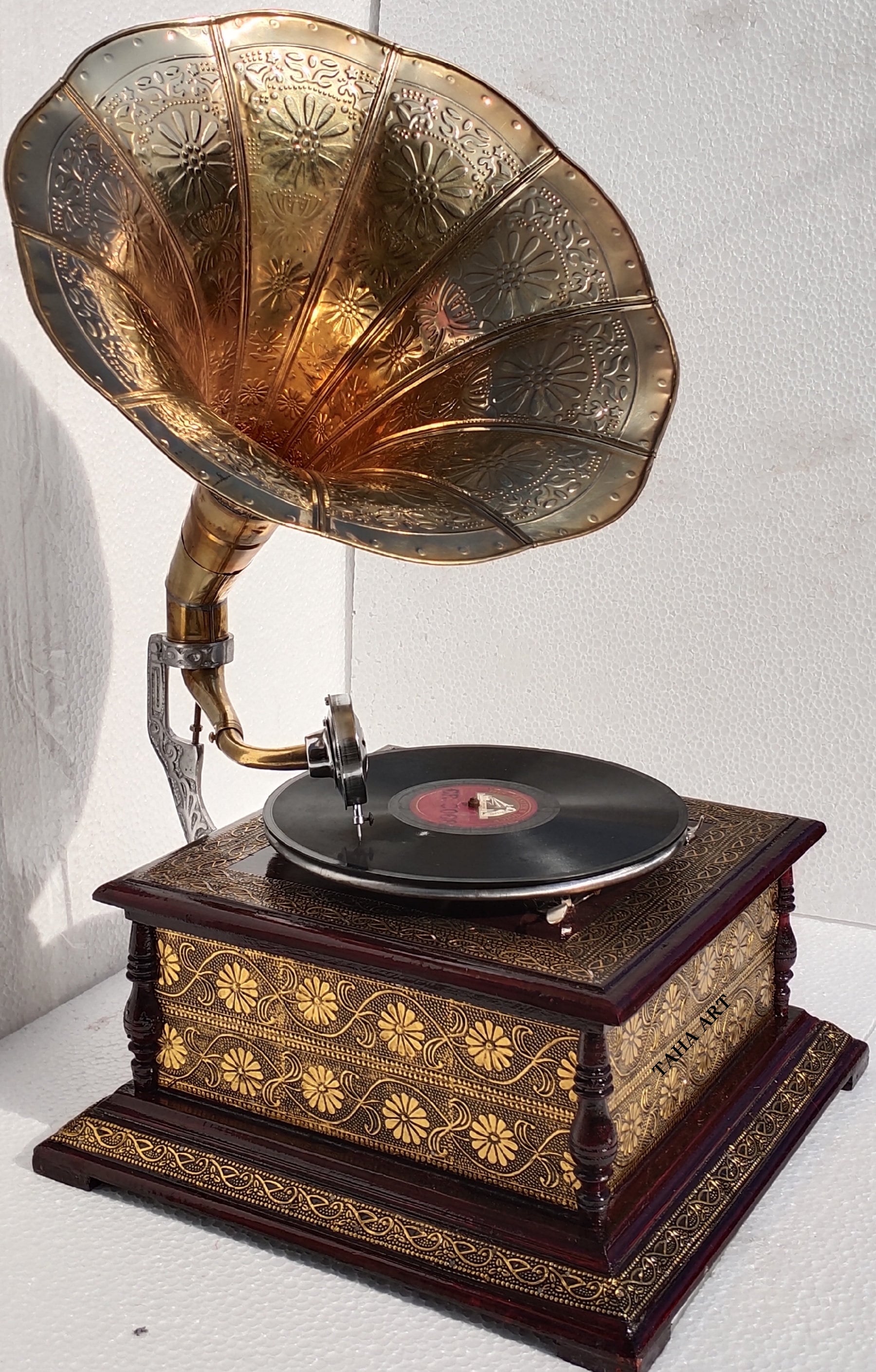 Vintage antique gramophone with phonograph record Stock Photo by