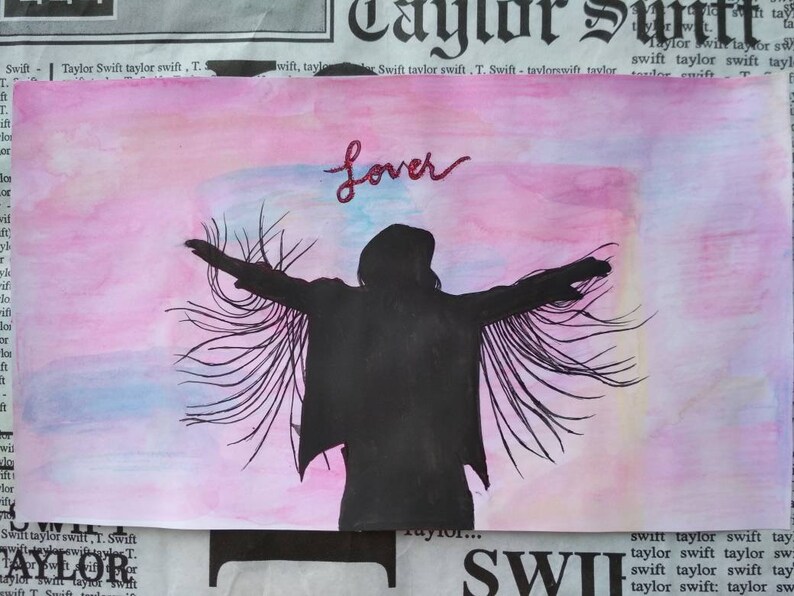 Lover Album Inspired Painting Silhouette From Lover Album Photoshoot With Lover Written On Top With Red Glitter And Album Cover Bg