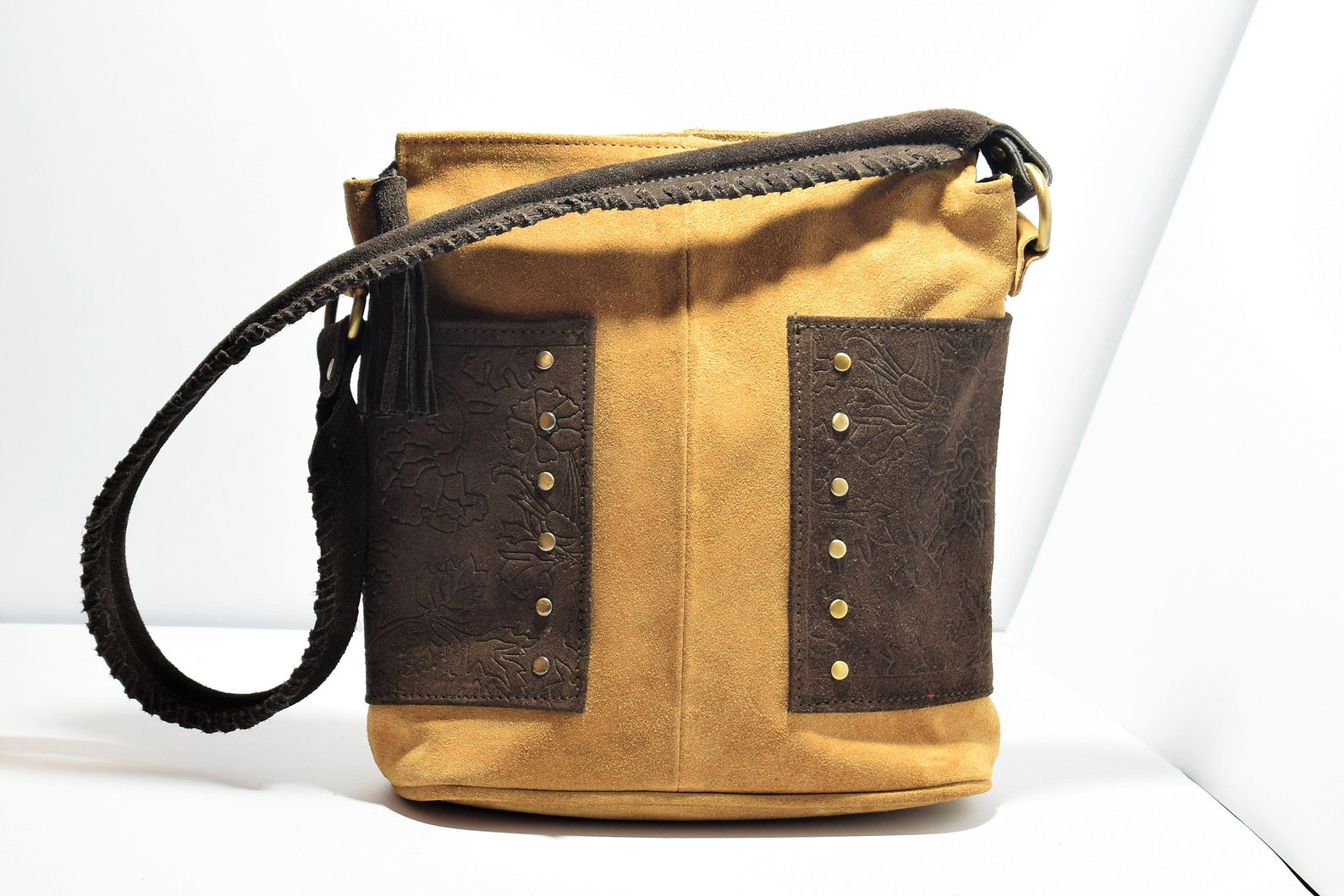 Brown Suede Leather Bag Beige Leather Tote Shoulder Bag Women | Etsy