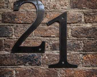 Hausnummern aus brüniertem Stahl - Metalltürnummern in Cambria-Schrift, moderne Wandadressenziffern