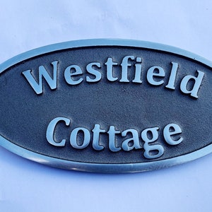 House Name Cast Aluminium Metal Oval Door Address Sign, Various colours and sizes