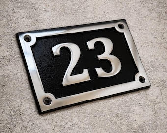 Letrero rectangular de aluminio fundido con número de casa – Placa pulida en relieve para número de puerta