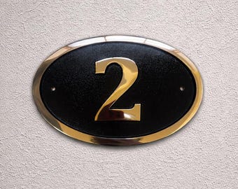 Cast Bronze Oval House Number Sign – Polished Raised Number Address Plaque