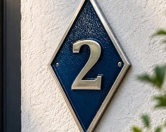 Hausnummernschild mit Diamantmuster, Adressschild aus Aluminiumguss, personalisierte Hausnummer aus Metall, seidenmatt, für den Außenbereich