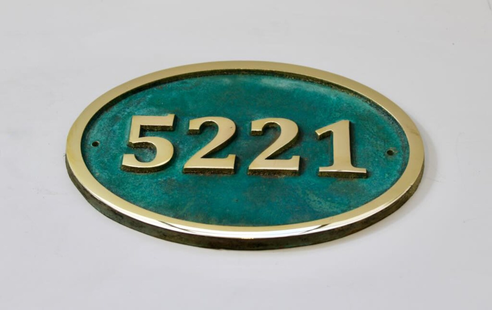 Verdigris Address Numbers Hot Cast Bronze Verdigris Oval House Plaque - Home Number Address Sign ...