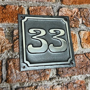ART NOUVEAU Cast Aluminium GIFT Square House Door Number Sign Address Solid Metal